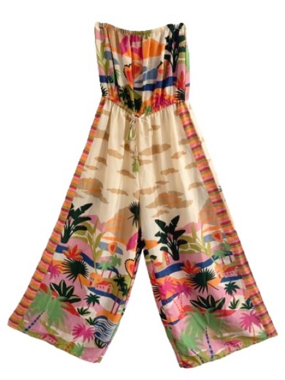 True Destinations Strapless Tropical Print Wide-Leg Multicolor Palazzo Jumpsuit